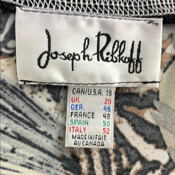 Joseph Ribkoff Top Black/Tan Jungle Print V Neck Cap Sleeve 2 Way Zipper Size 18 - Picture 10 of 12